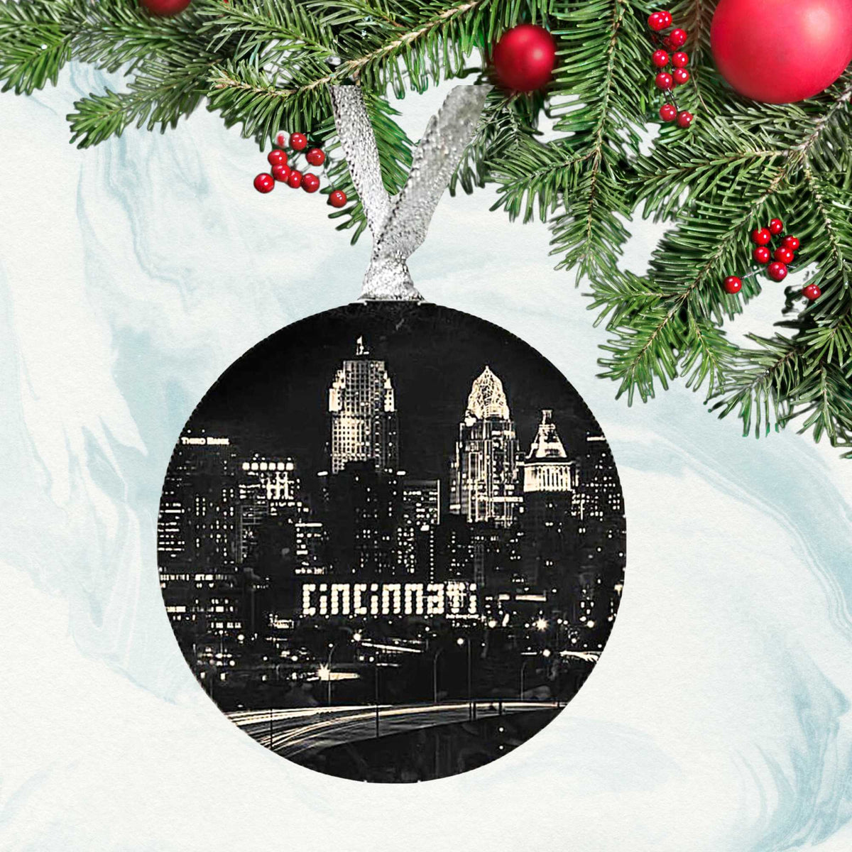 Cityscape Tiles Cincinnati Night Skyline Ornament - - SBKGifts.com
