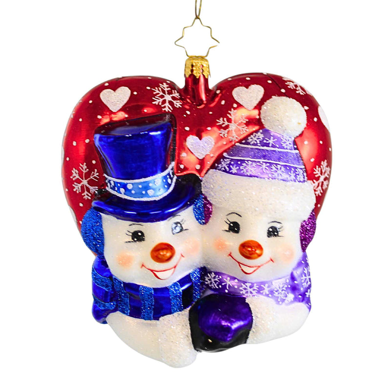 Christopher Radko Company A Frosty First Christmas - One Ornament 5 Inch, Glass - Snowmen Couple Love 1020884 (62019)