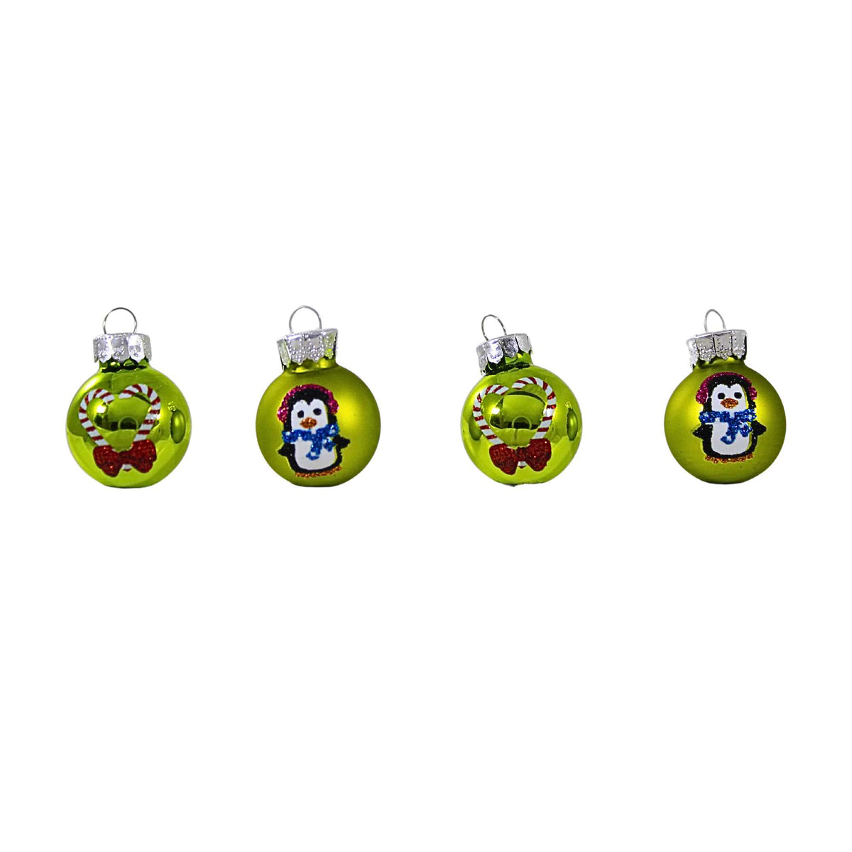 (62101) Penguins And Candy Cane Hearts Ball Ornament Set