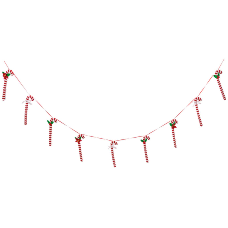 Ganz Candy Cane Garland - One Garland 8.5 Inch, Polyester - Poinsettia Bows Holly Accents Mx187895 (62137)