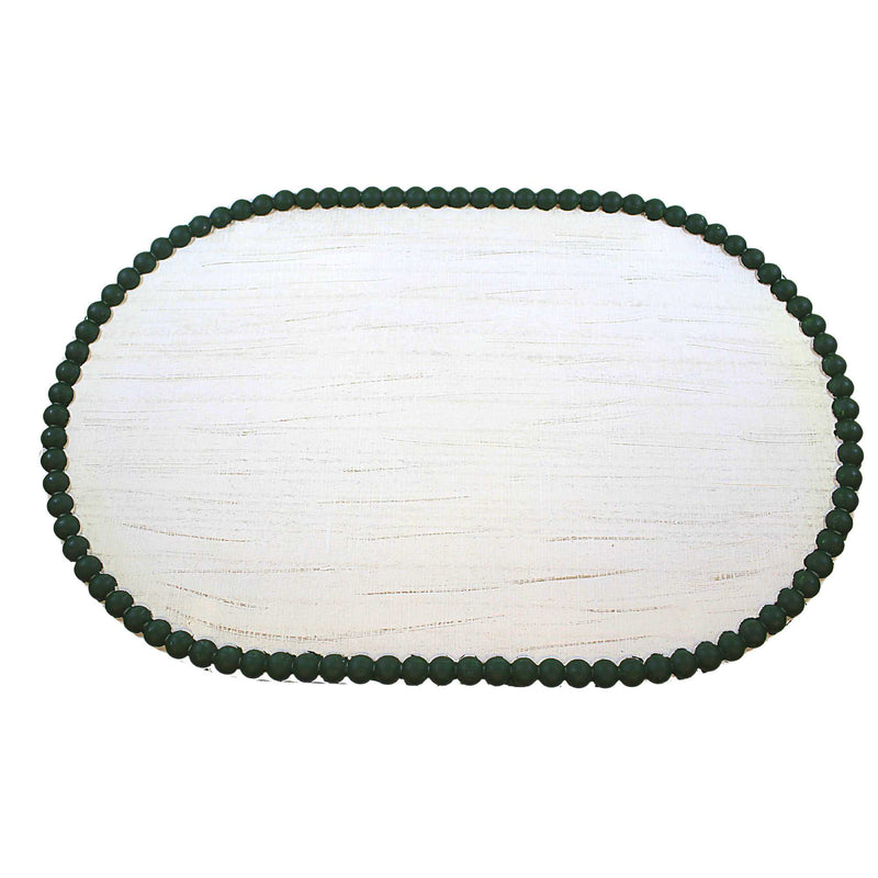 Ganz Green Beaded Edge Oval Riser Tray - One Decorative Tray 12 Inch, Wood - Distressed Rustic Cx181801l (62155)