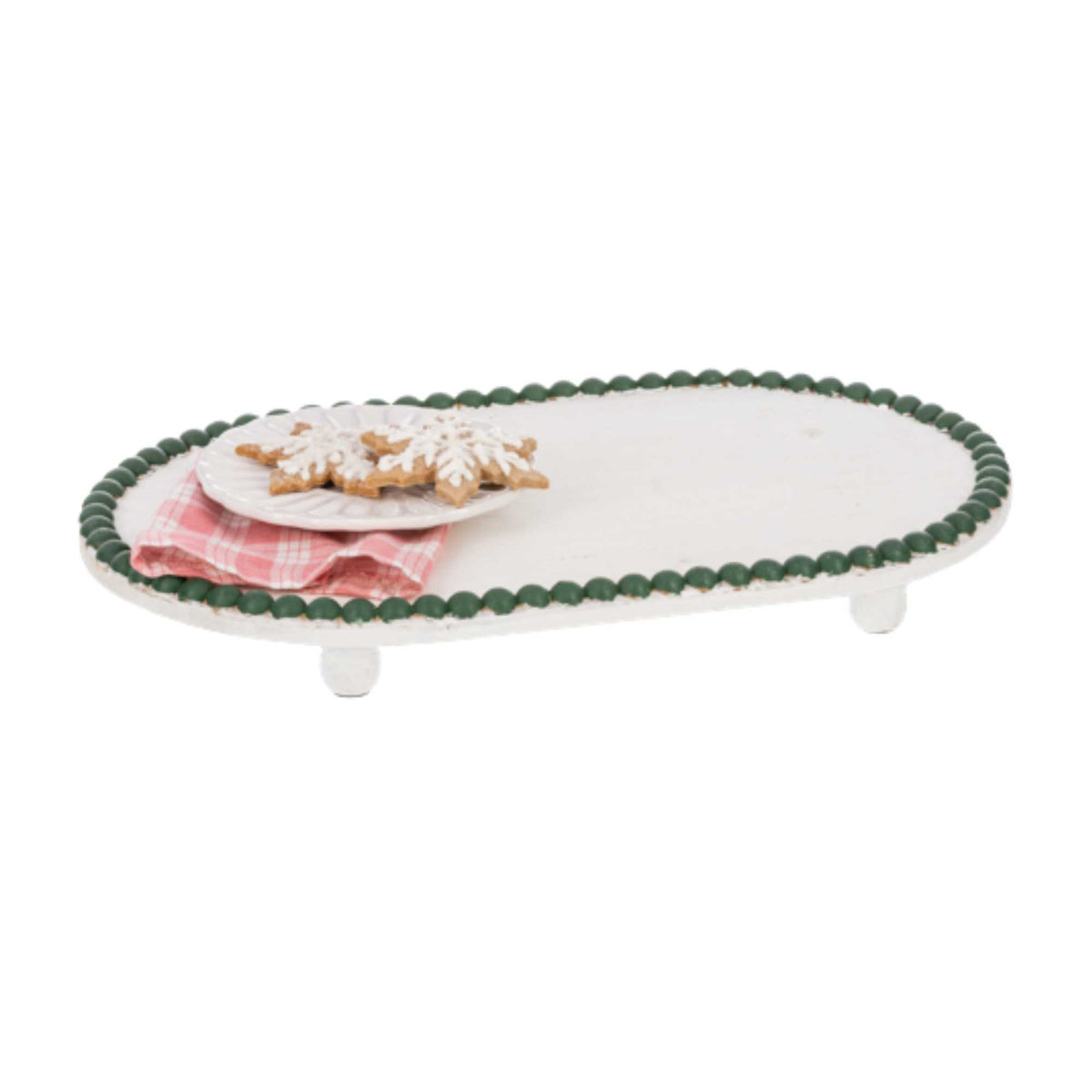 Ganz Green Beaded Edge Oval Riser Tray Med. - - SBKGifts.com