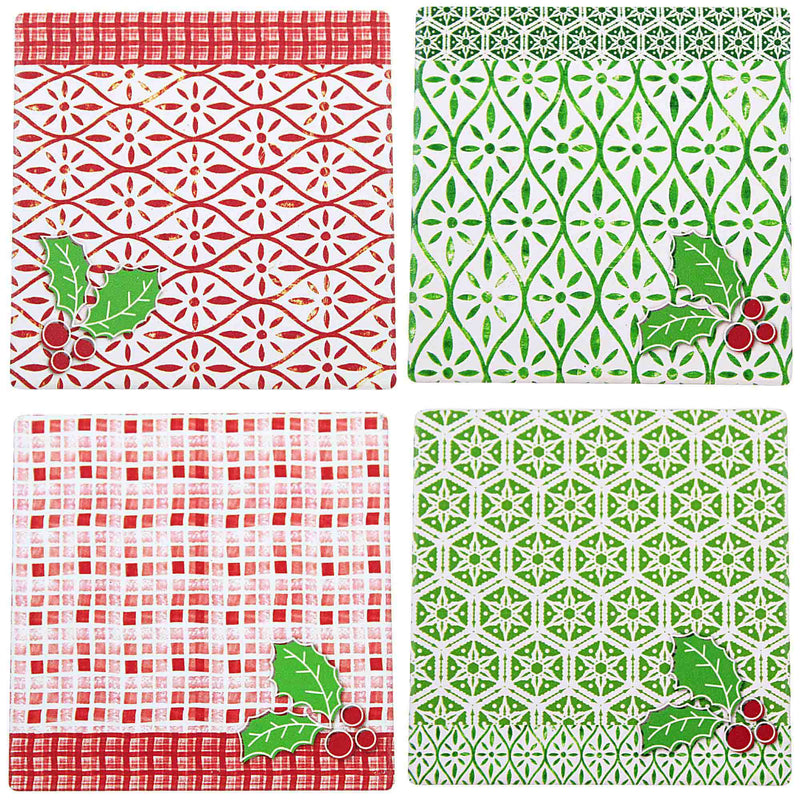 Ganz Holly Coasters - Set Four Coasters 4 Inch, Ceramic - Set Of 4 Red Green Mx190376 (62197)