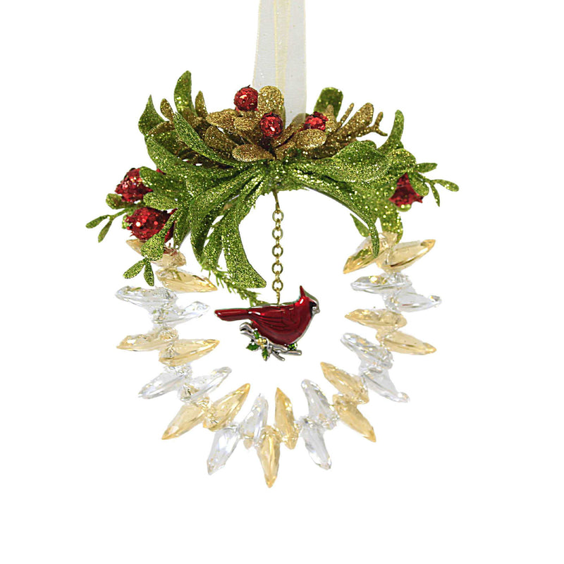 (62205) Ganz Cardinal Wreath Ornament, 4.00 Inch, Kissing Krystals Mistletoe Kk576