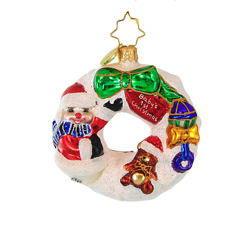 Christopher Radko Company What Wonders Await Wreath Gem - One Ornament 3.25 Inch, Glass - Baby's First Christmas 1020653 (62219)