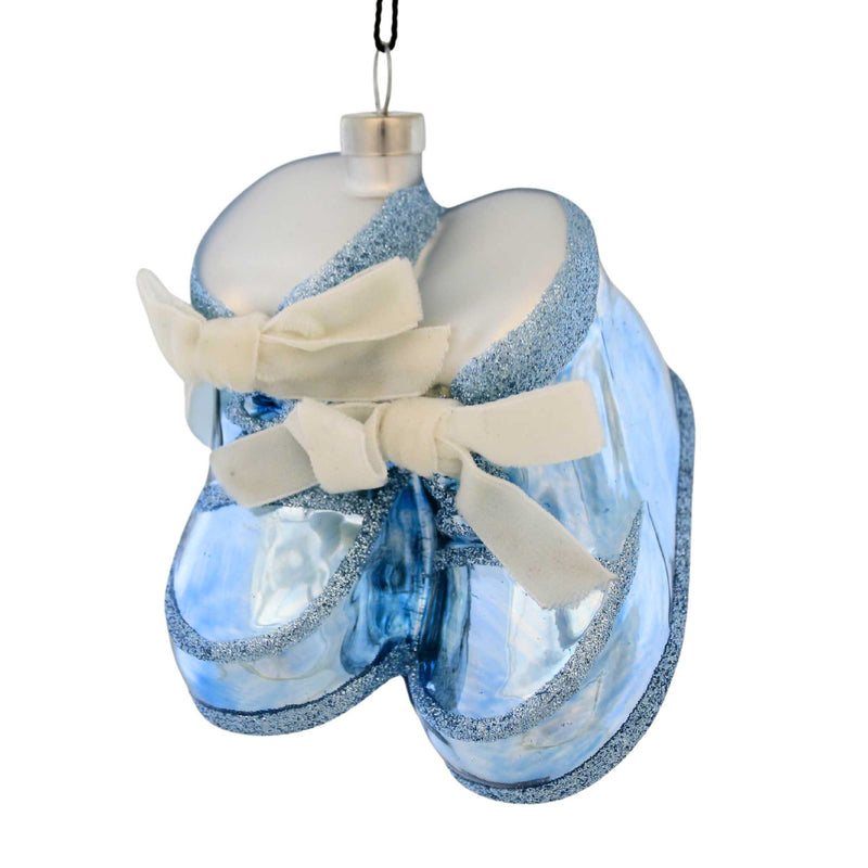 Kat + Annie Its A Boy! Booties - One Ornament 3 Inch, Glass - Glitter New Baby 84416 (62225)