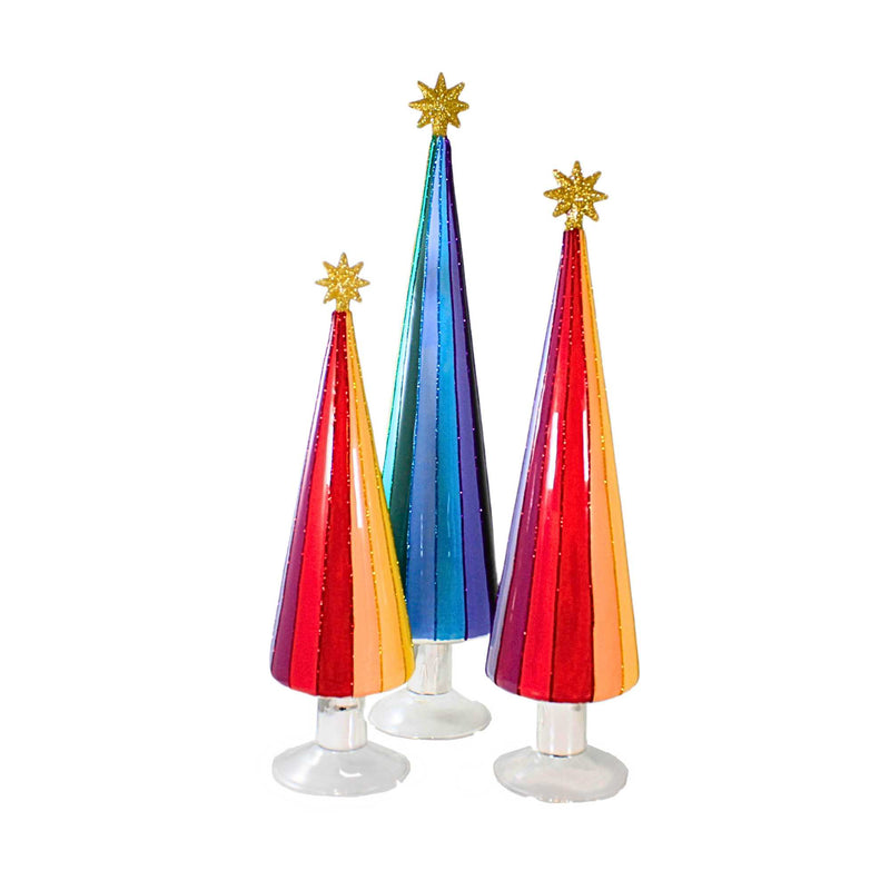 Cody Foster Patterned Tree Set/3 - 3 Glass Trees 19 Inch, Glass - Christmas Rainbow Village Cd2020 (62276)