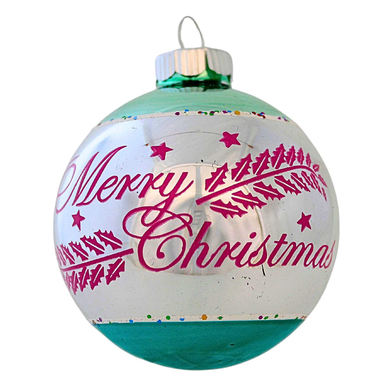 Christopher Radko Company Merry Christmas Ball Ornament - One Ornament 3.25 Inch, Glass - Shiny Brite Vintage Inspired 3.25Insbw (62278)