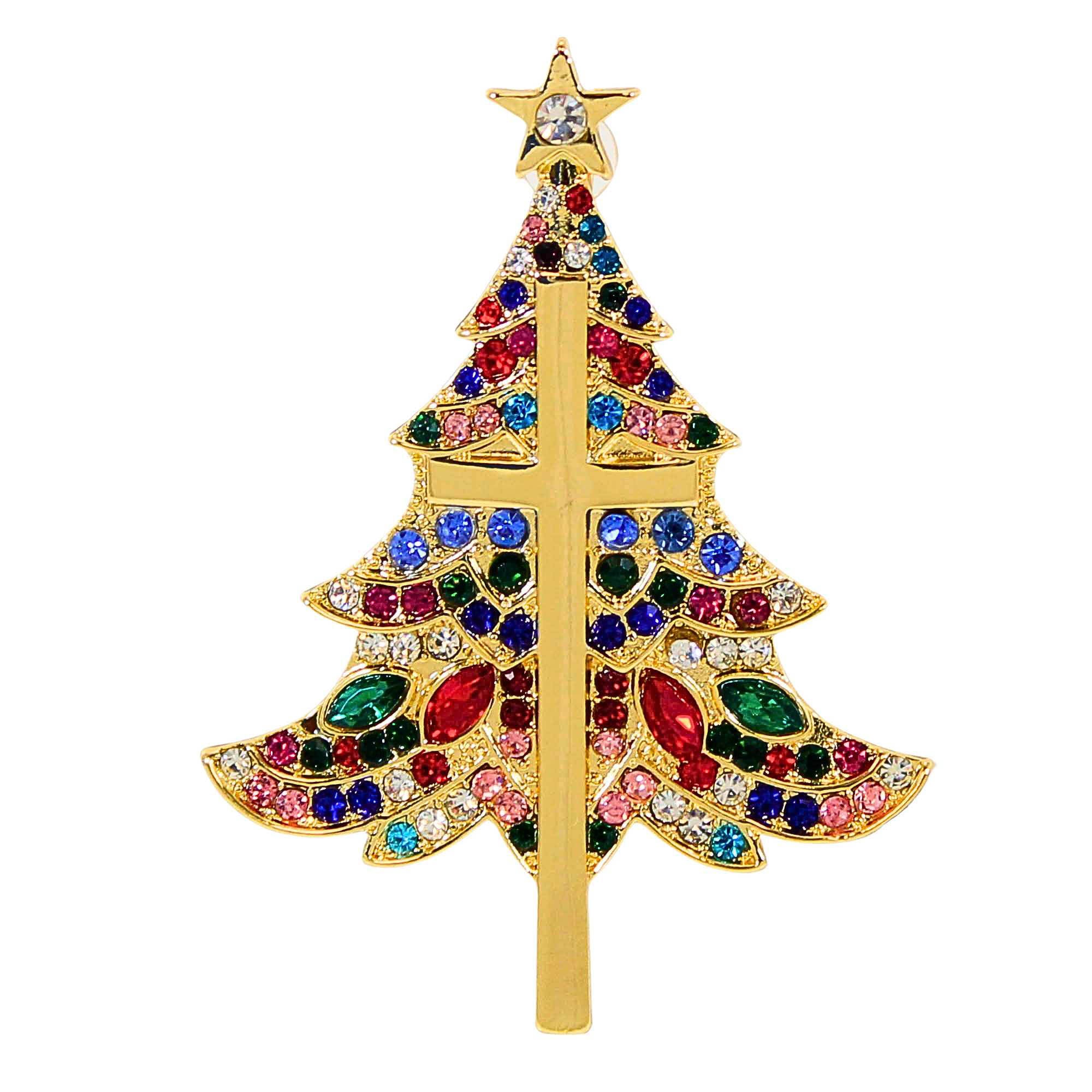 Roman 2.50In Christmas Cross Tree Pin, Metal, 18K Gold Plate 13468