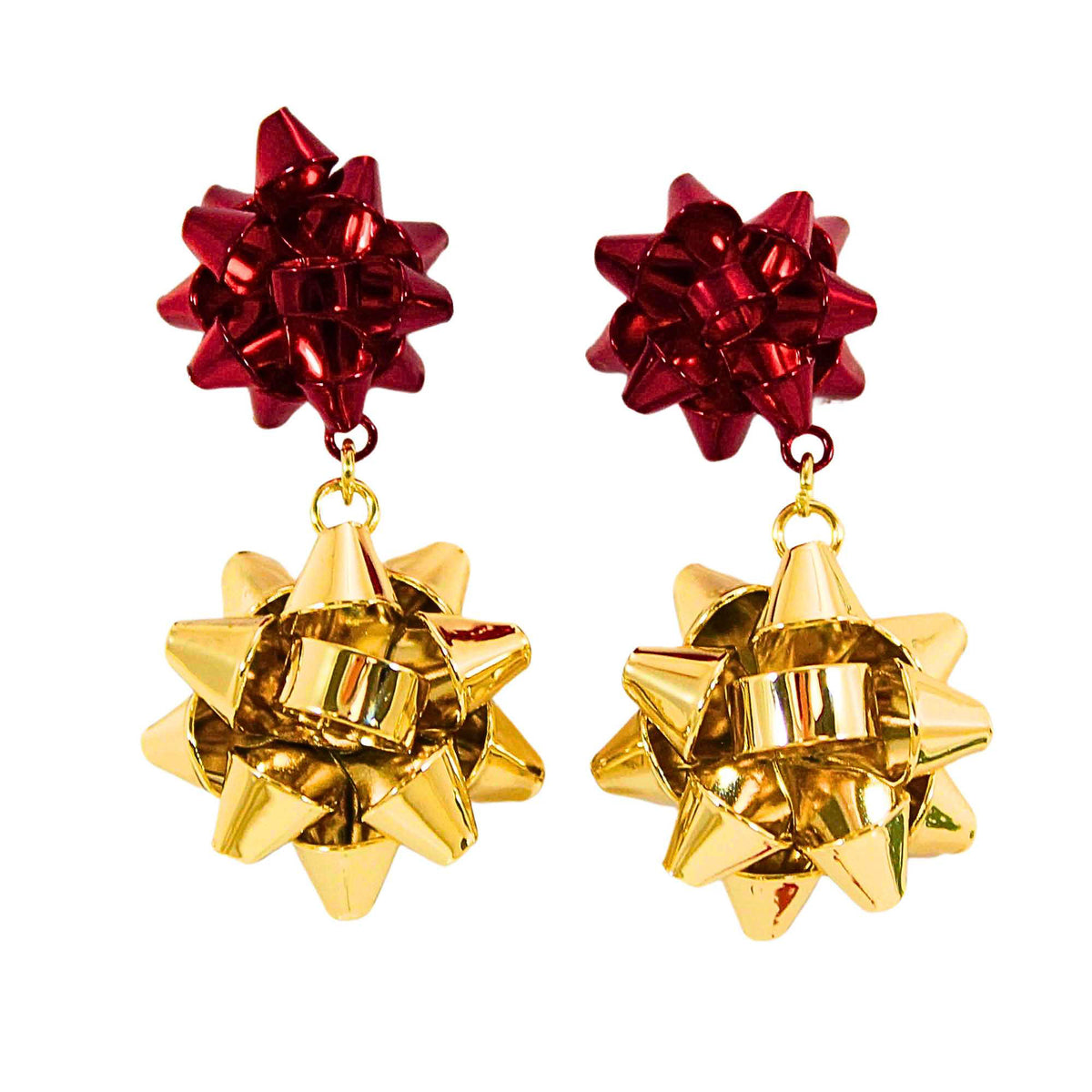 Roman Red And Gold Bow Earrings - - SBKGifts.com