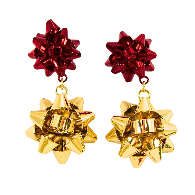 Roman Red And Gold Bow Earrings - - SBKGifts.com