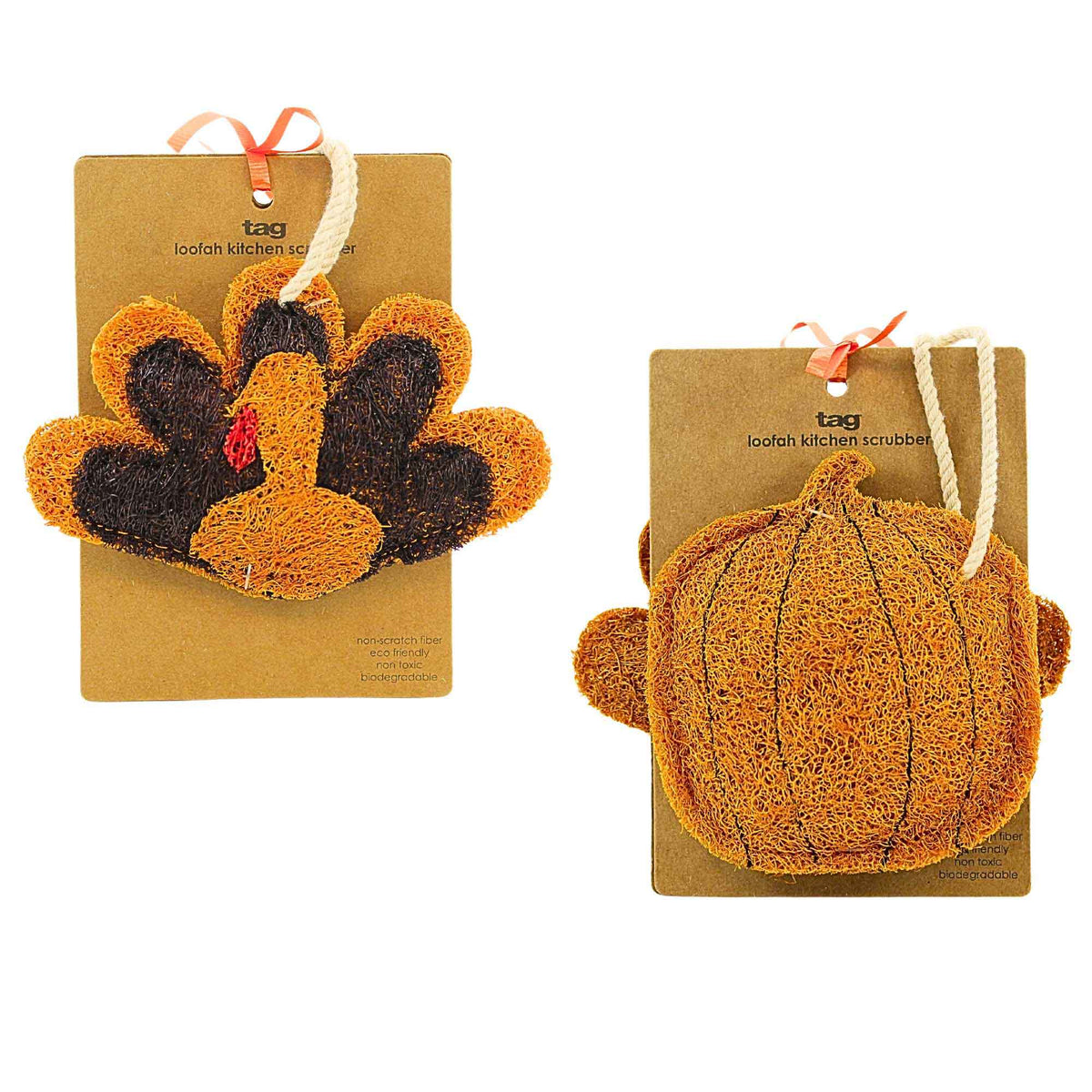 (62519) Pumpkin/Turkey Loofah Kitchen Scrubber