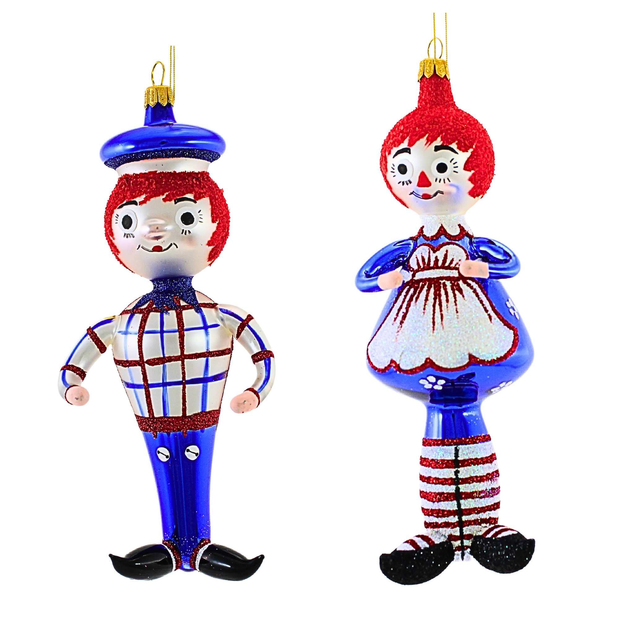 De Carlini Italian Ornaments 7.50In 2 Pc Set Vintage Raggedy Ann