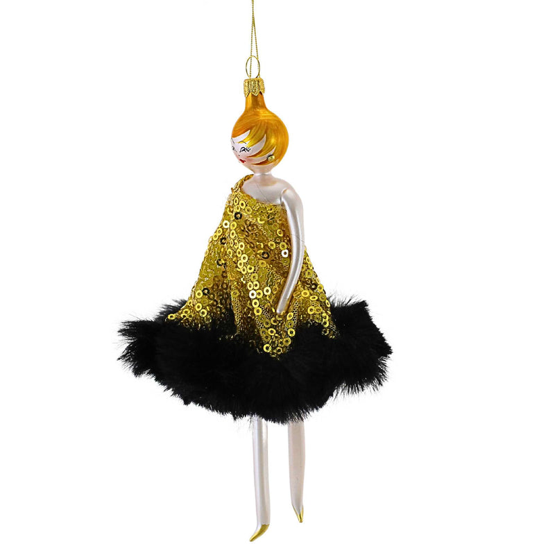 De Carlini Italian Ornaments Paulette In Gold Sequin Dress - - SBKGifts.com