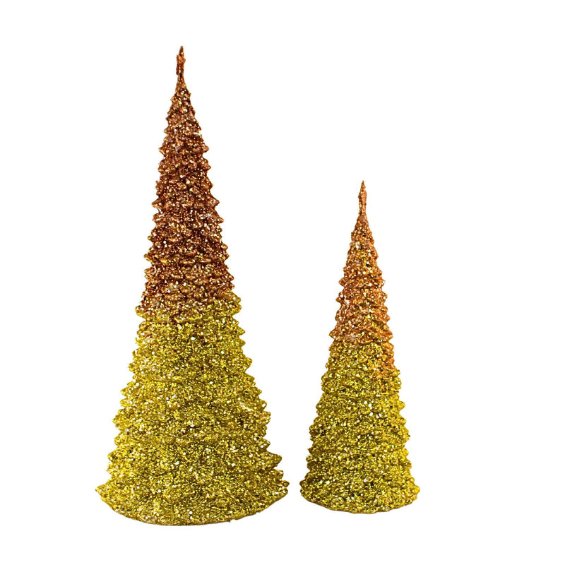 Roman Gold Glitter Lighted Trees Set/2 - - SBKGifts.com