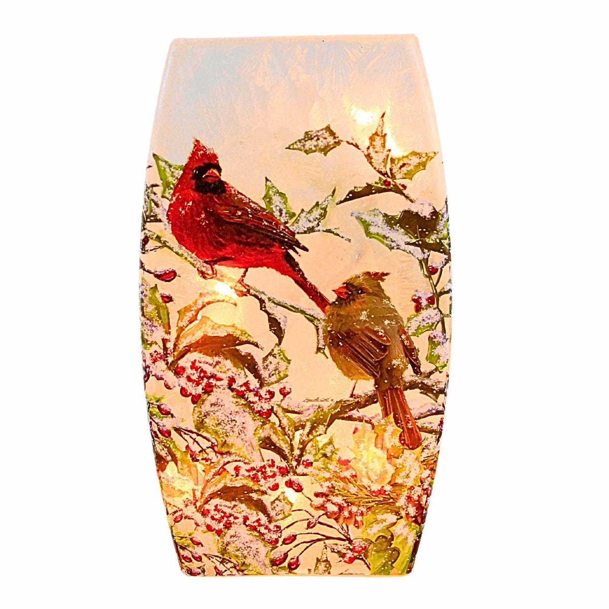 (62949) Holly & Cardinals Pre[Lit Medium Vase