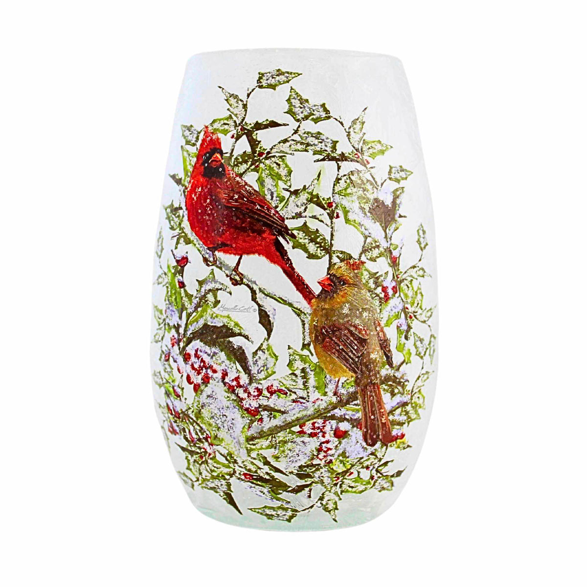 Stony Creek Holly & Cardinals Pre-Lit Small Vase - - SBKGifts.com