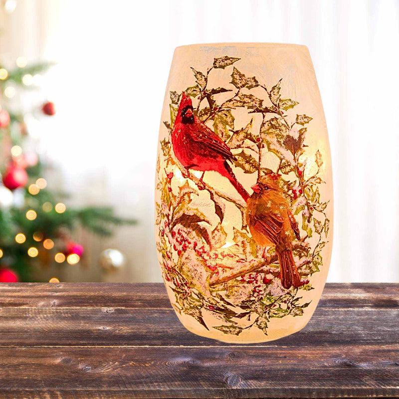 Stony Creek Holly & Cardinals Pre-Lit Small Vase - - SBKGifts.com