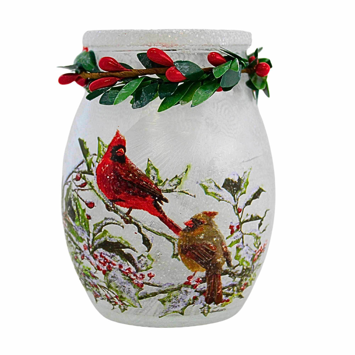 Stony Creek Holly & Cardinals Pre-Lit Small Jar - - SBKGifts.com