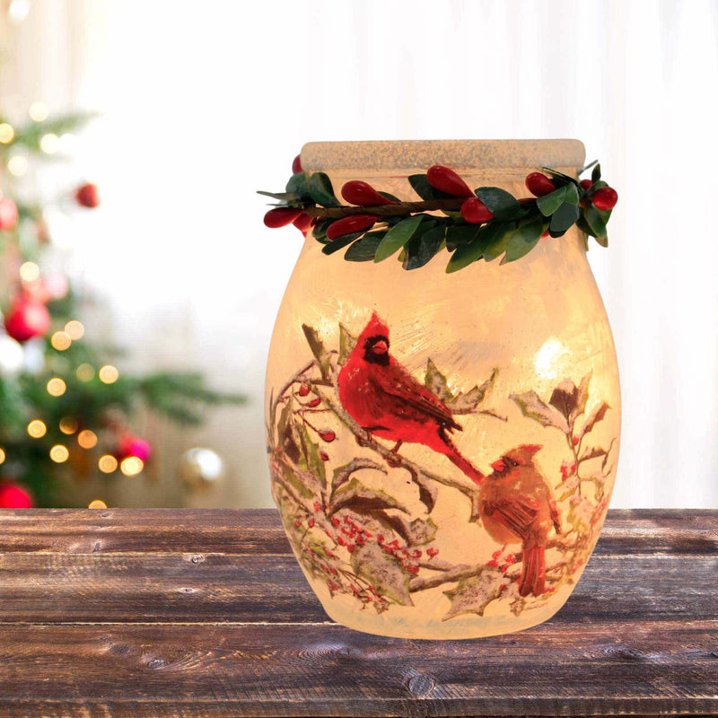 Stony Creek Holly & Cardinals Pre-Lit Small Jar - - SBKGifts.com