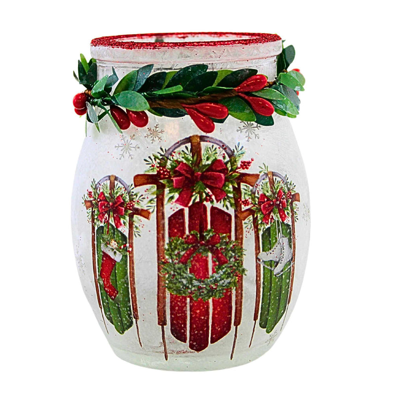 (62955) Decorated Sleds Pre-Lit Small Jar