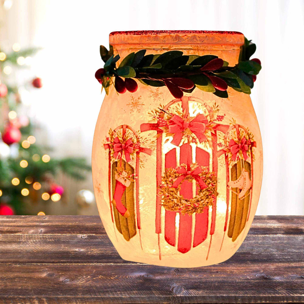 Stony Creek Decorated Sleds Pre-Lit Small Jar - - SBKGifts.com