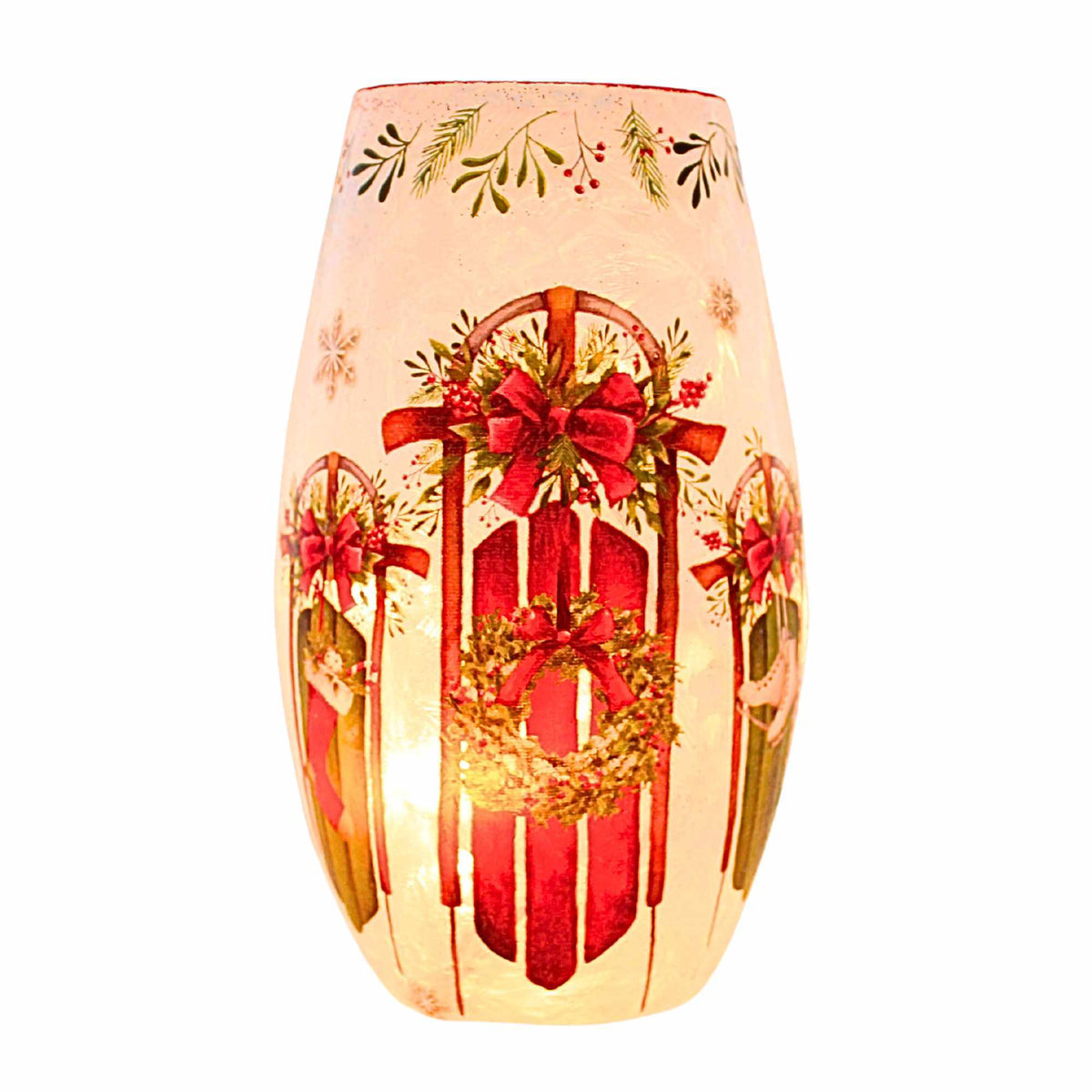 (62956) Decorated Sleds Pre-Lit Med Vase