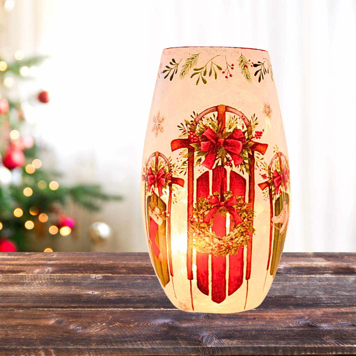 Stony Creek Decorated Sleds Pre-Lit Med Vase - - SBKGifts.com
