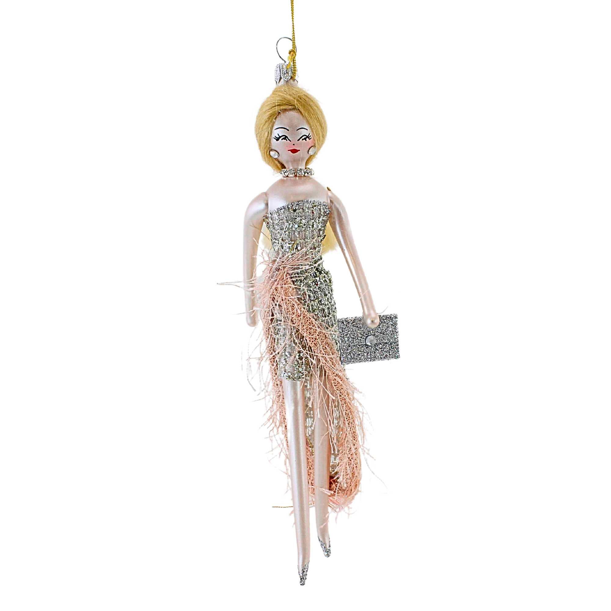 De Carlini Italian Ornaments 7.00In Estelle In Silver Dress, Glass