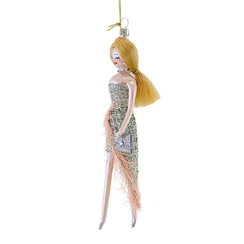 De Carlini Italian Ornaments Estelle In Silver Dress - - SBKGifts.com