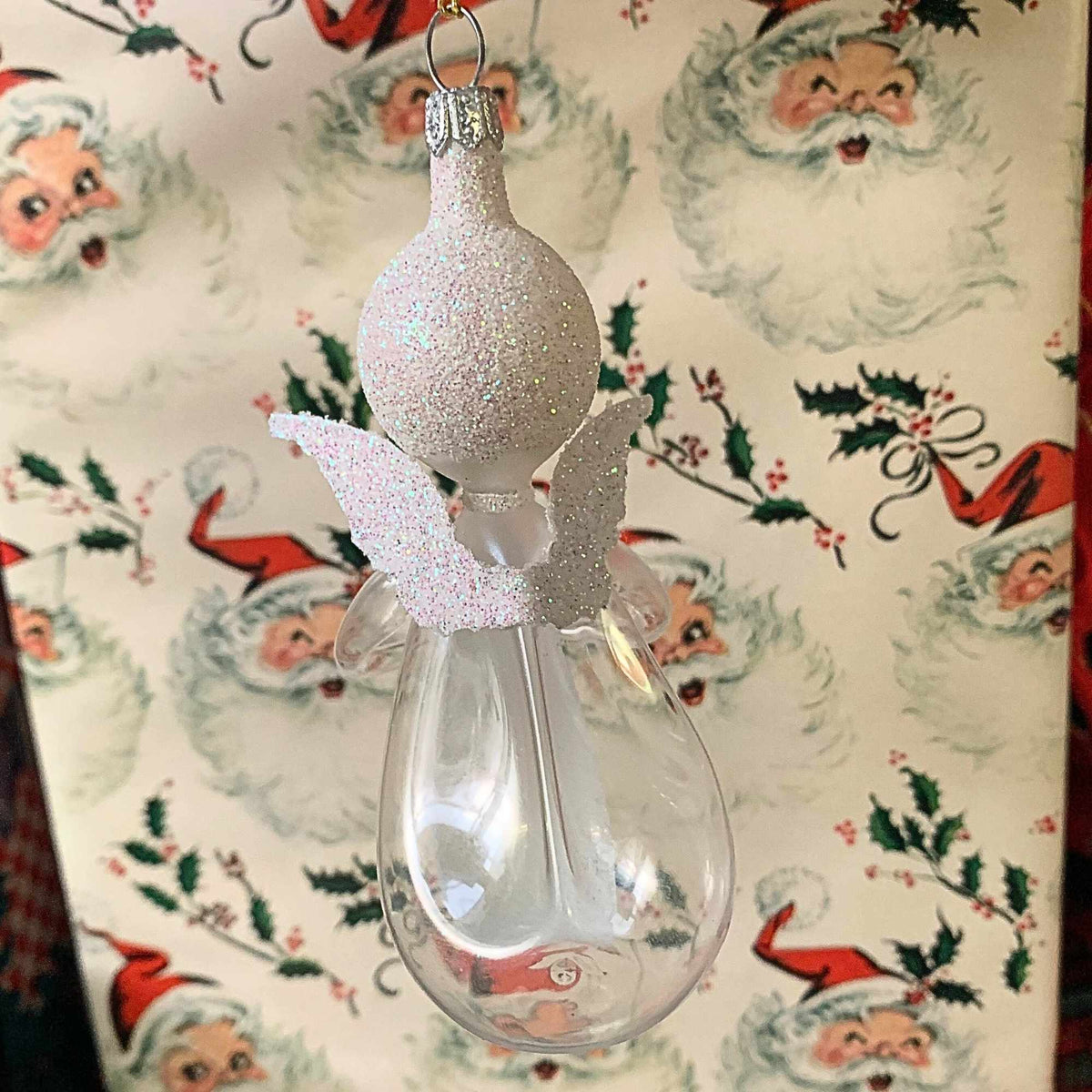 De Carlini Italian Ornaments Clear Angel With Book White Accent - - SBKGifts.com
