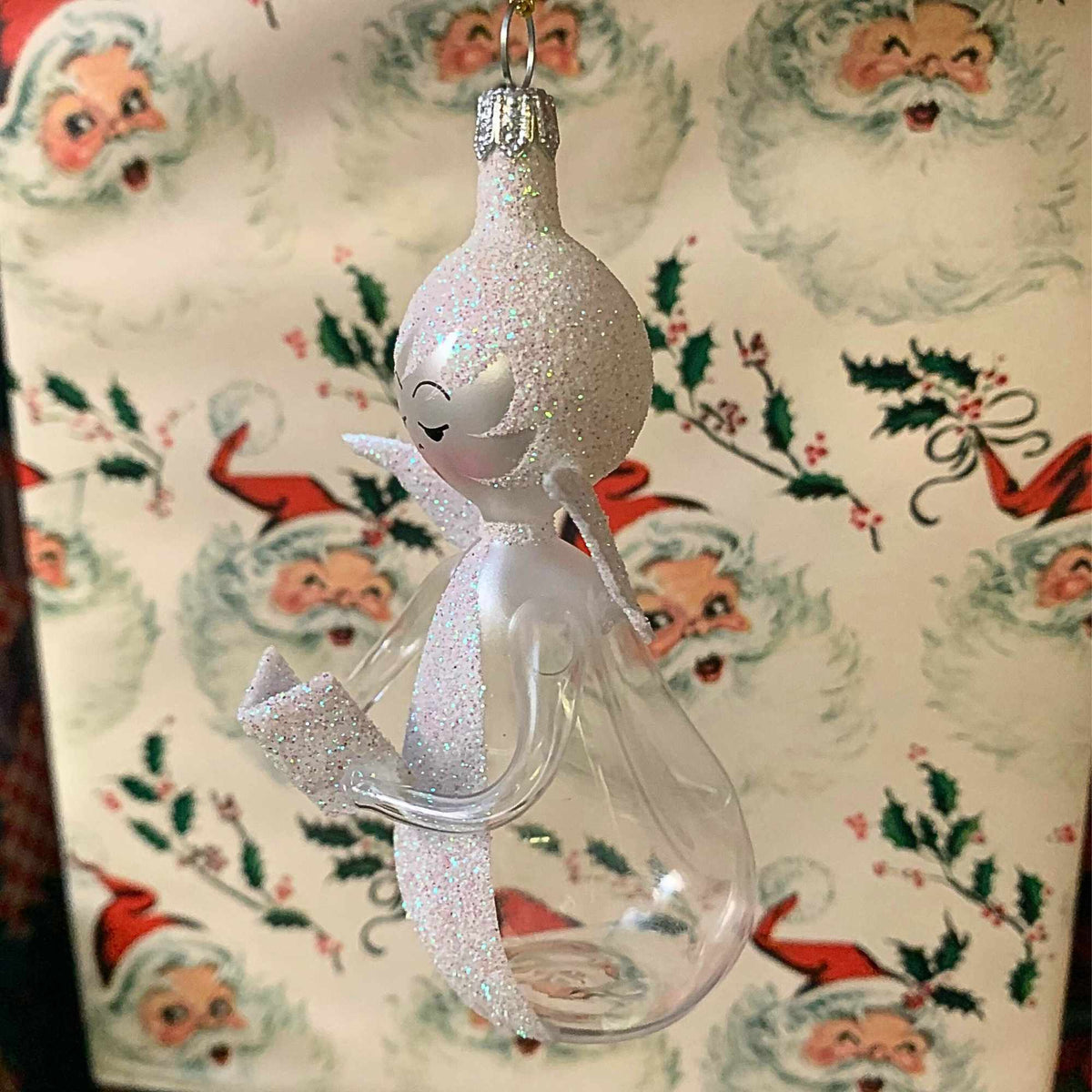De Carlini Italian Ornaments Clear Angel With Book White Accent - - SBKGifts.com