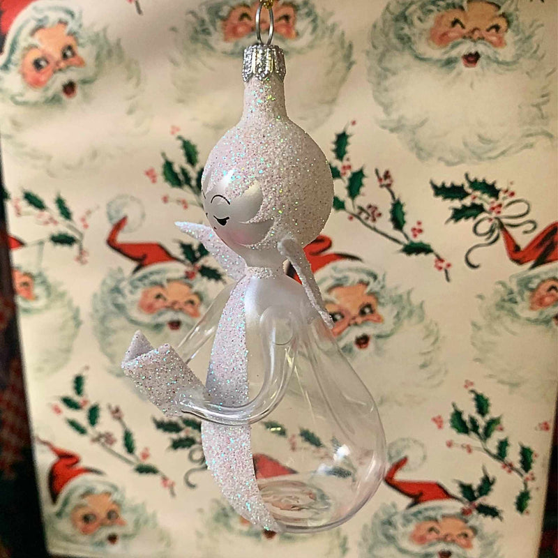 De Carlini Italian Ornaments Clear Angel With Book White Accent - - SBKGifts.com