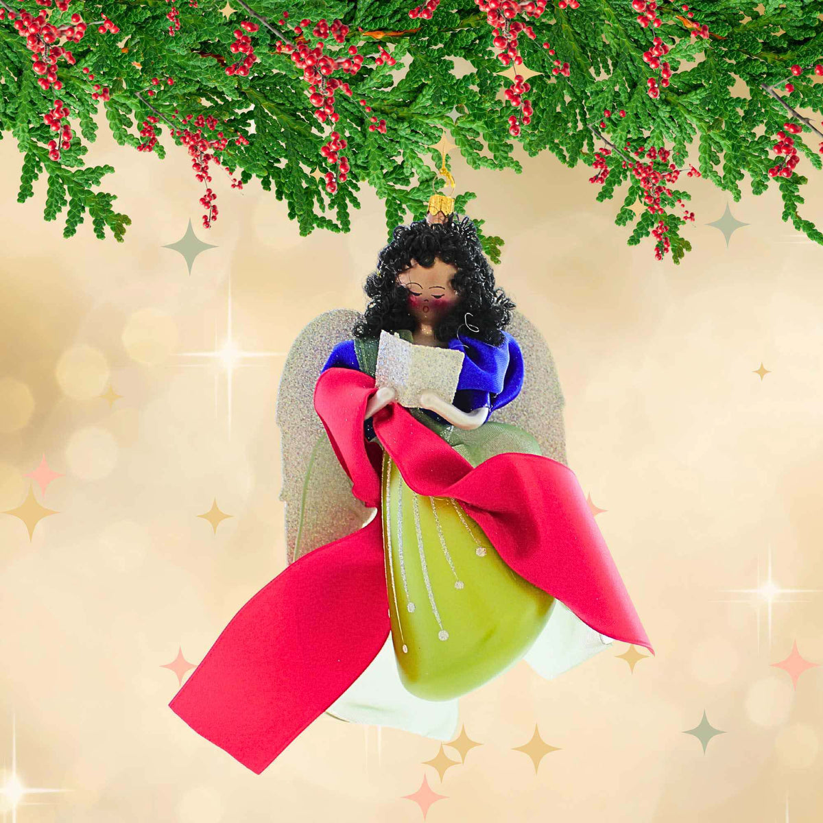 De Carlini Italian Ornaments Spruce Nativity Angel W Hymn Book - - SBKGifts.com