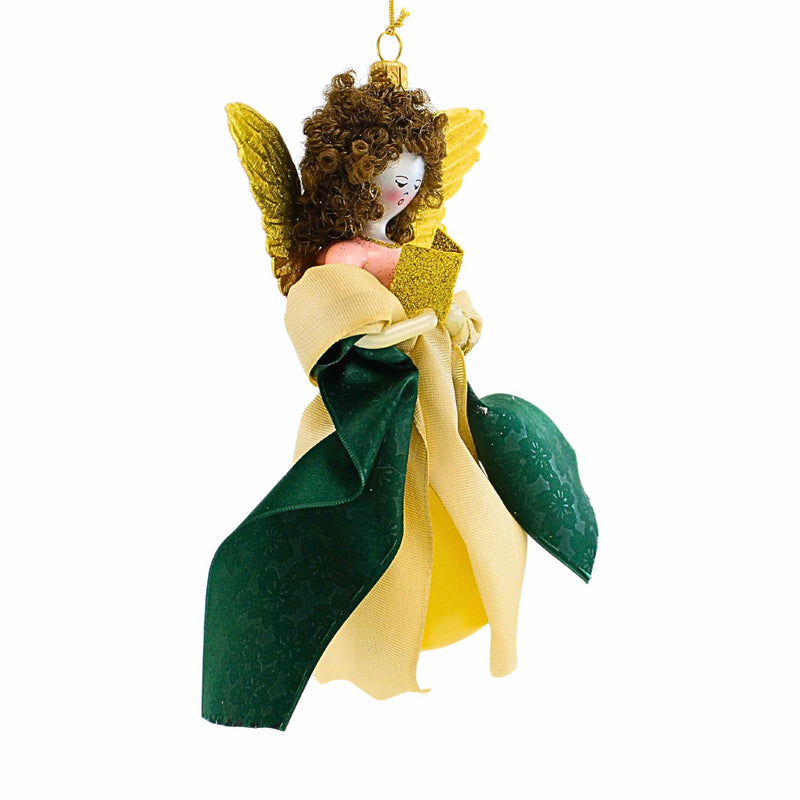 De Carlini Italian Ornaments Gold Nativity Light Angel W Hymn Book - - SBKGifts.com