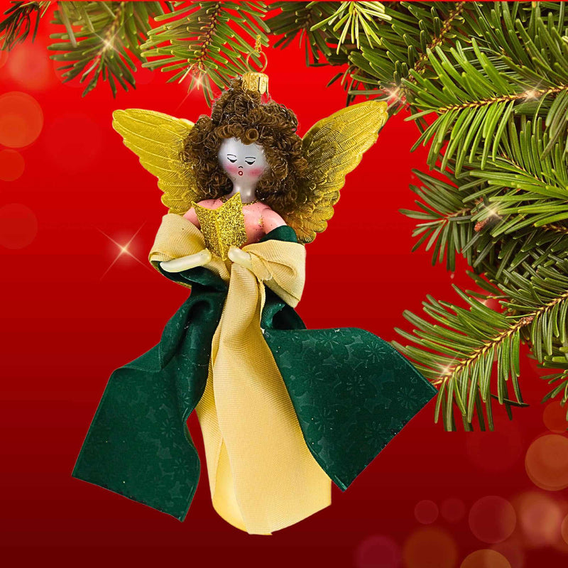 De Carlini Italian Ornaments Gold Nativity Light Angel W Hymn Book - - SBKGifts.com