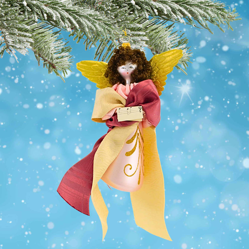 De Carlini Italian Ornaments Pink Nativity Angel With Music - - SBKGifts.com