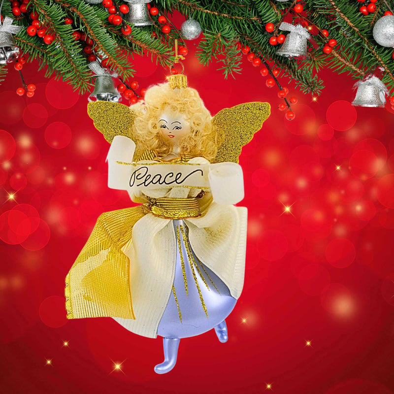De Carlini Italian Ornaments Celeste With Peace Banner - - SBKGifts.com