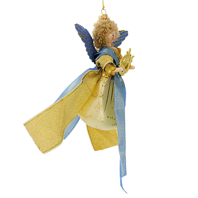 De Carlini Italian Ornaments Aurora In Blue With Harp - - SBKGifts.com