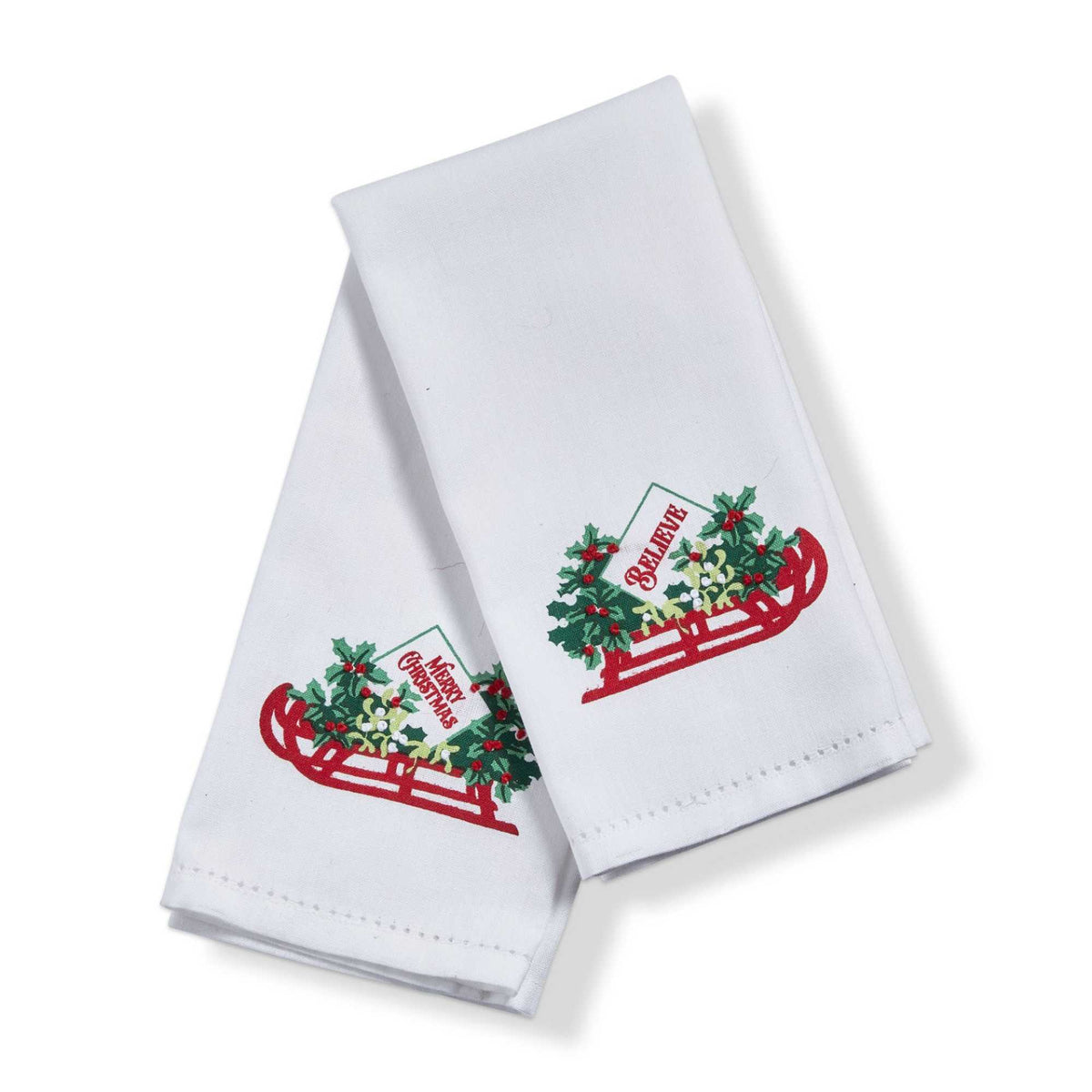 (63177) Holly Leaf Sled Guest Towel Set