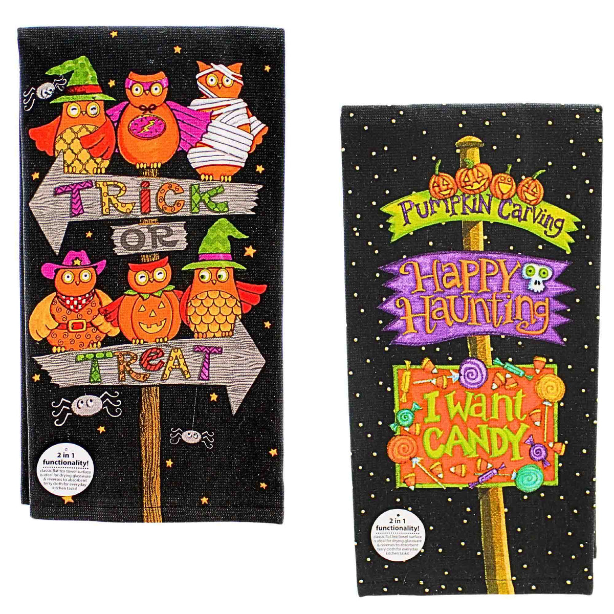 (63281) Halloween Directional Signs Kitchen Towel Set
