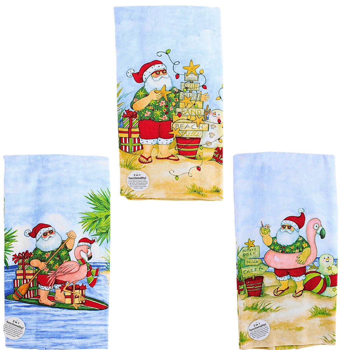 (63287) Surfer Santa Kitchen Towel Set