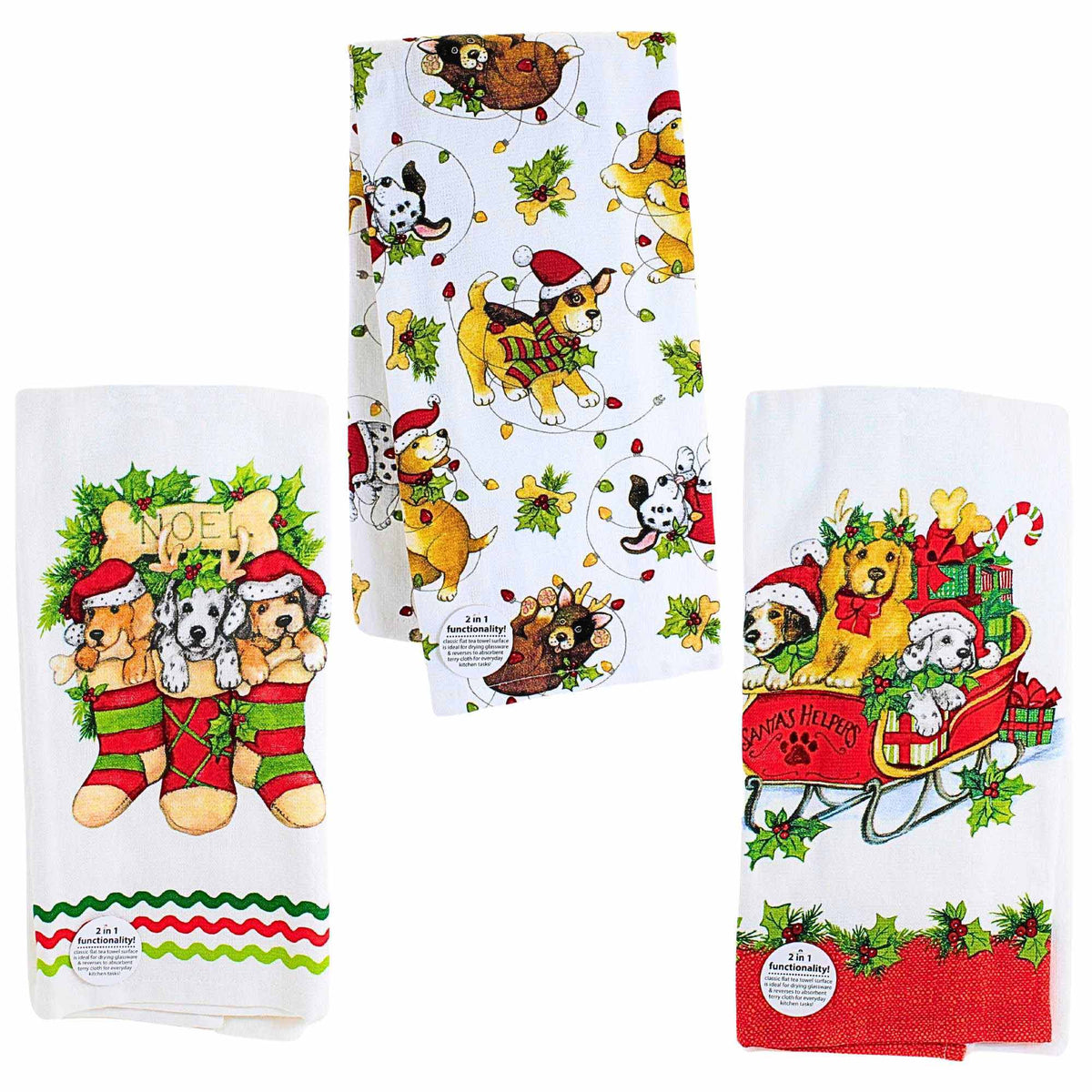 (63291) Puppy Dog Christmas Kitchen Towel Set
