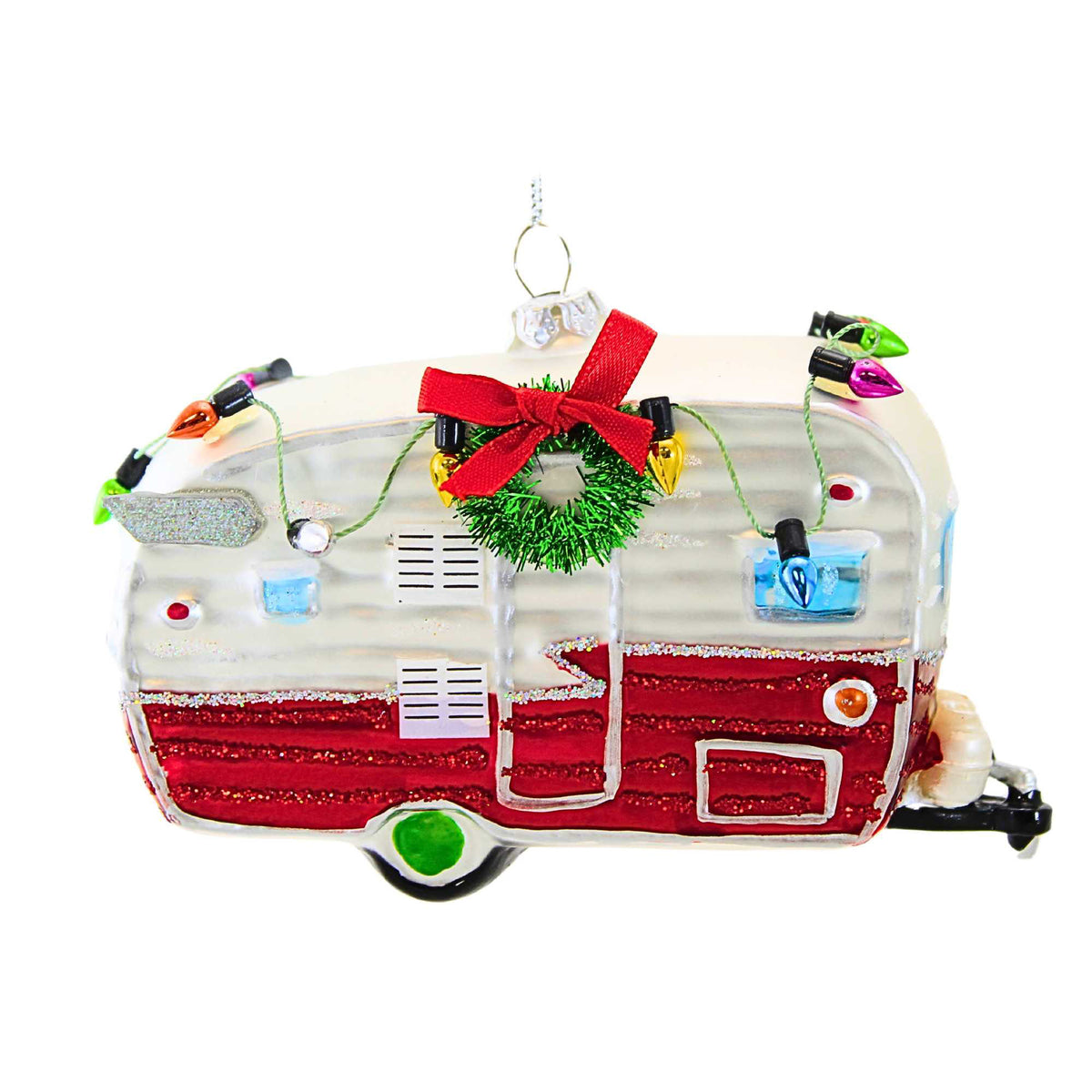 (63299) Red And White Pull Camper