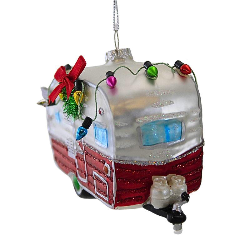 Kurt S. Adler Red And White Pull Camper - - SBKGifts.com