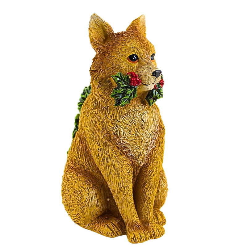 Roman Fox With Holly Garland Figurine - - SBKGifts.com
