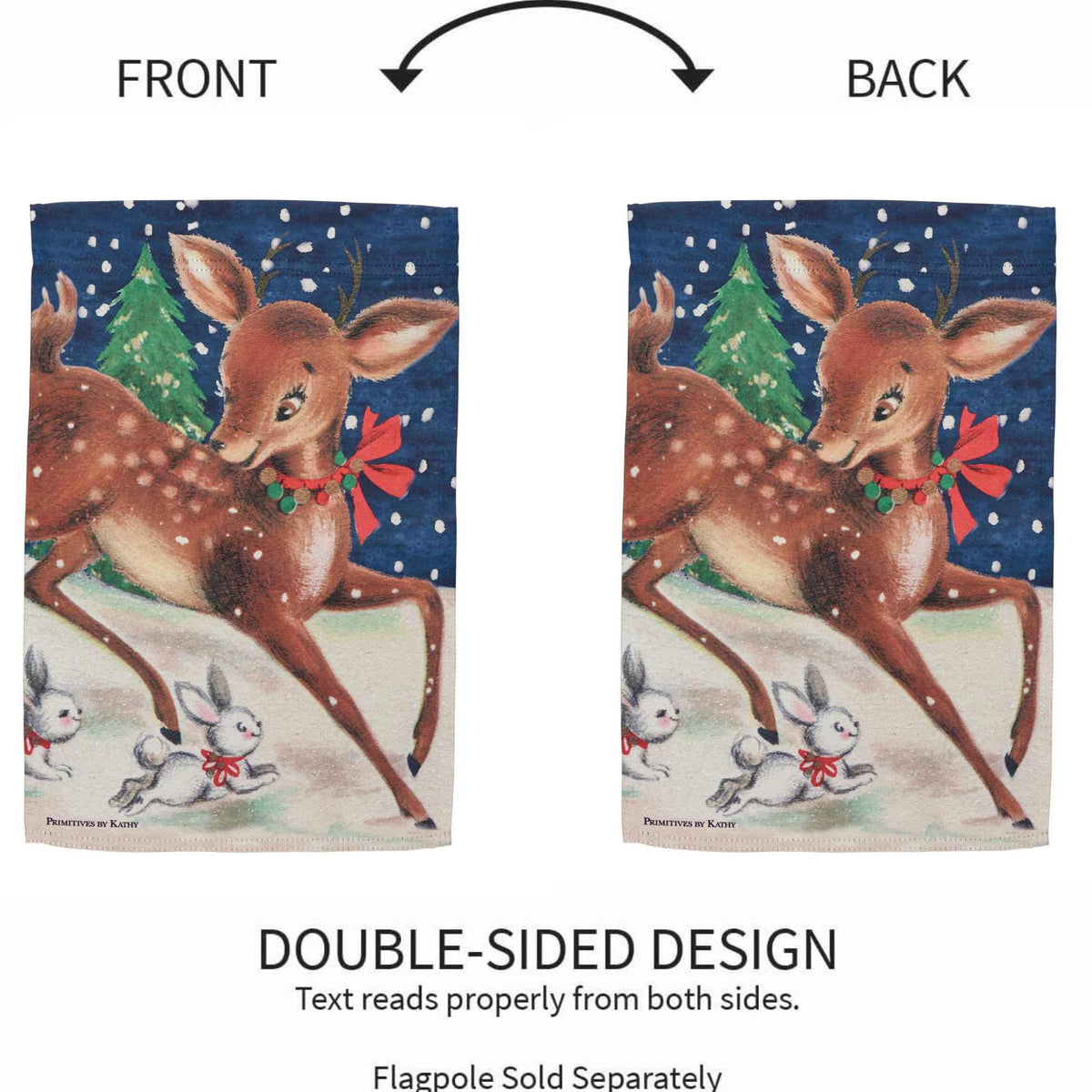 Primitives By Kathy Christmas Deer Garden Flag - - SBKGifts.com