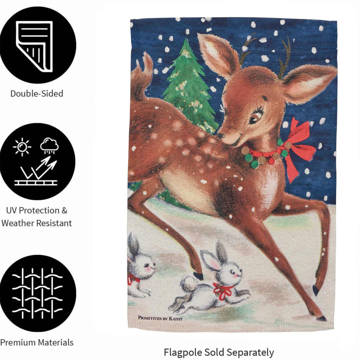 Primitives By Kathy Christmas Deer Garden Flag - - SBKGifts.com