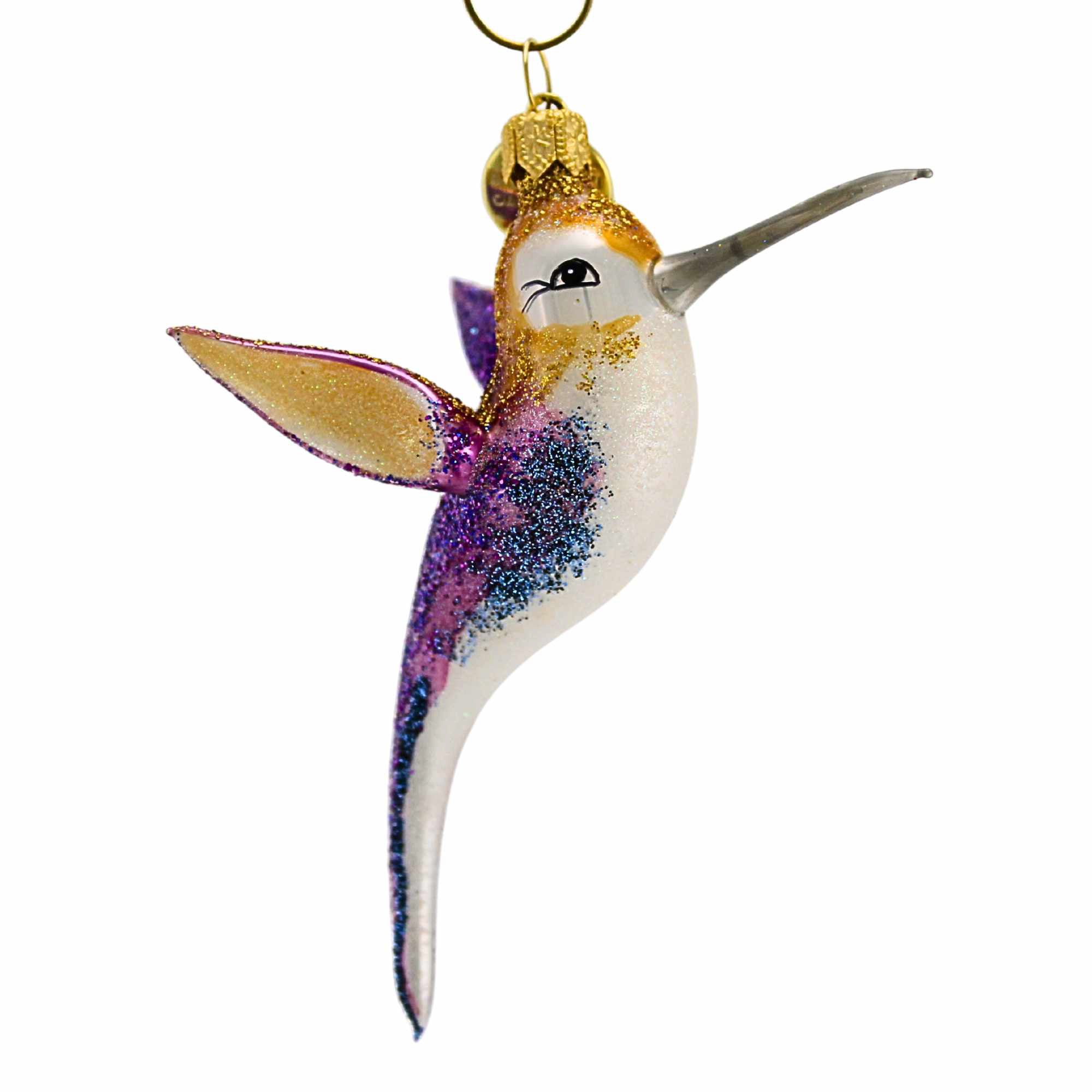 Morawski 4.00In Purple Hummingbird, Glass, Hover Bird Long Narrow