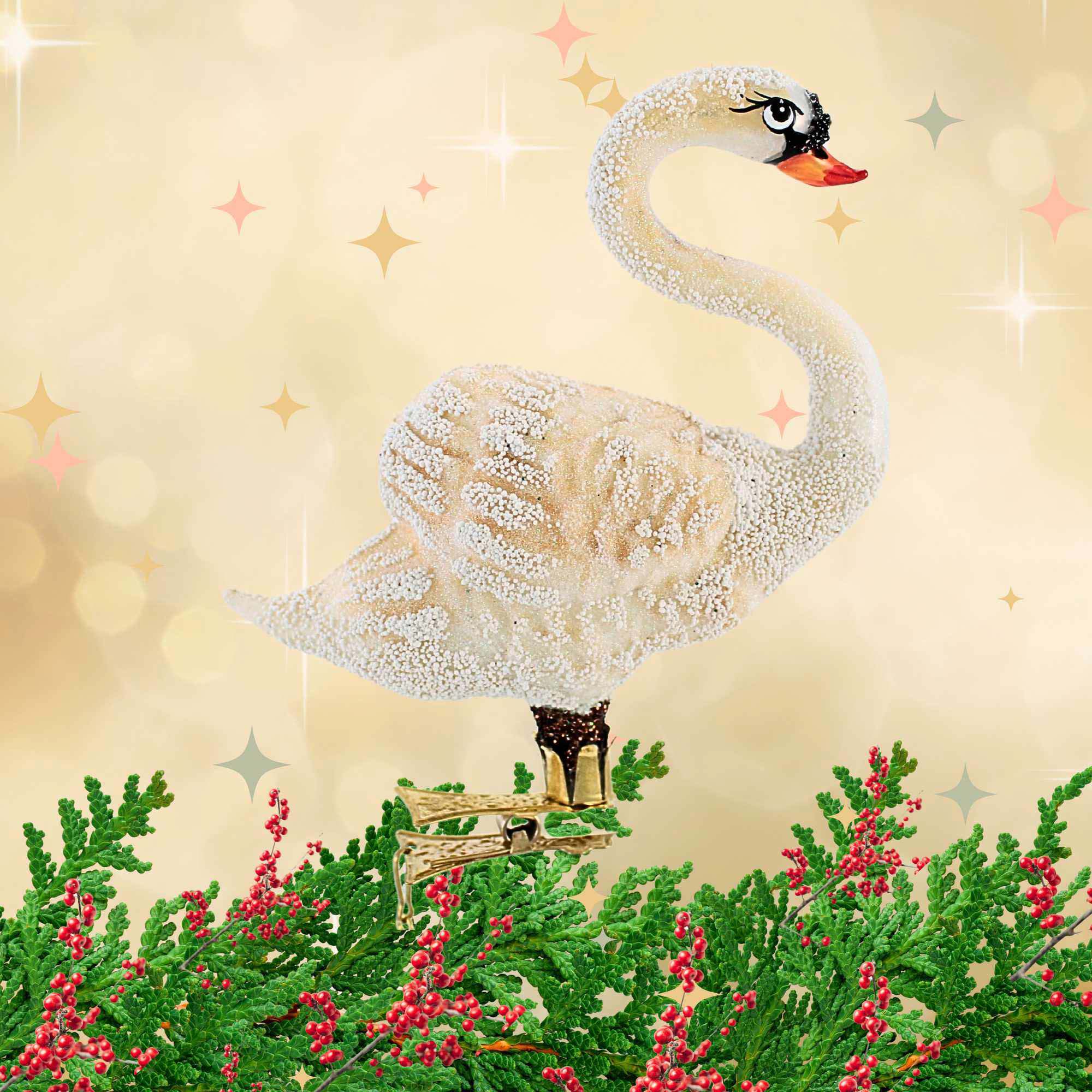 Morawski 5.00In White Swan Clip-On, Glass, Bird Clip-On Plumage